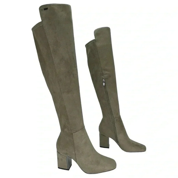 DKNY Cilli Womens OTK Stretch Microsuede Light Military Green Boots Size 5M - Picture 7 of 16